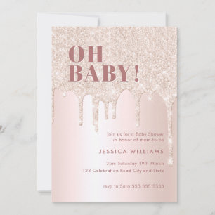 Invitation Rose Parties scintillant or goutte rose fille Oh B