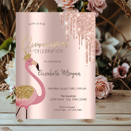 Invitation Rose Parties scintillant or gouttes Flamant rose r