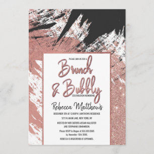 Invitation Rose Parties scintillant or Noir brosse Brunch Bub