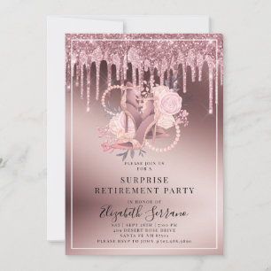 Invitation Rose Parties scintillant or retraite surprise