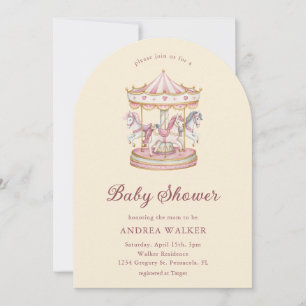 Invitation Rose pastel doux manège fille Baby Shower Arche 