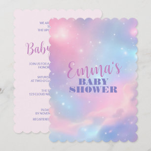 Invitation Rose pastel éthéré bleu galaxie cosmique étoilée