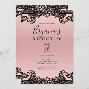 Invitation Rose Peach Black Enk Lace Sweet 16 Party