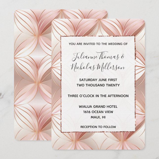 Invitation Rose Pearl Gold Mariage Abstrait (Devant / Derrière)