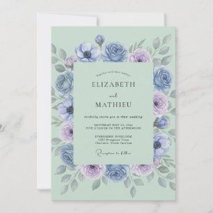 Invitation Rose Pervenche Fleur Botanique Mariage