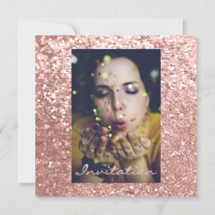 Invitation Rose photo Gold GlitterBridal Sweet16e graduation