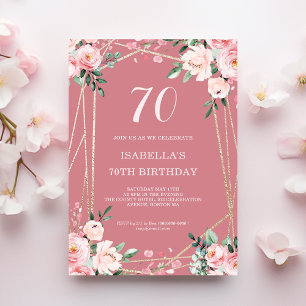 Invitation Rose   Pink Blush Floral 70e anniversaire Invitati