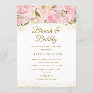 Invitation Rose Pink Gold Sparkle Brunch Et Douche Bubbly