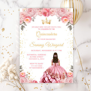 Invitation Rose Pink Princess Florale Quinceañera
