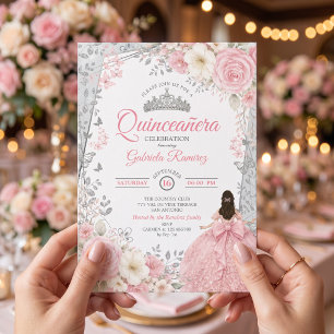 Invitation Rose poudré Couronne de Quinceañera en argent aqua