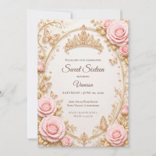 Invitation Rose Poudré Luxueux Or Princesse Sweet 16