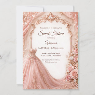 Invitation Rose Poudré Luxueux Or Princesse Sweet 16