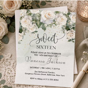 Invitation Rose poudrée rustique avec fleurs et or rose pour