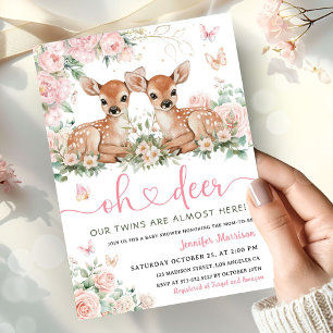 Invitation Rose pour Baby Shower Jumeaux Filles "O