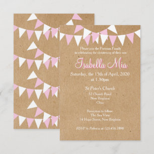 Invitation rose pour baptême de bébé Bunting