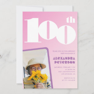 Invitation rose pour les 100 ans avec sa photo rét