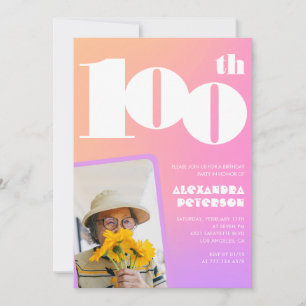 Invitation rose pour les 100 ans avec sa photo rét