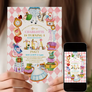 Invitation rose pour les 4 ans d'Alice au pays des