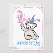 Invitation rose pour premier anniversaire