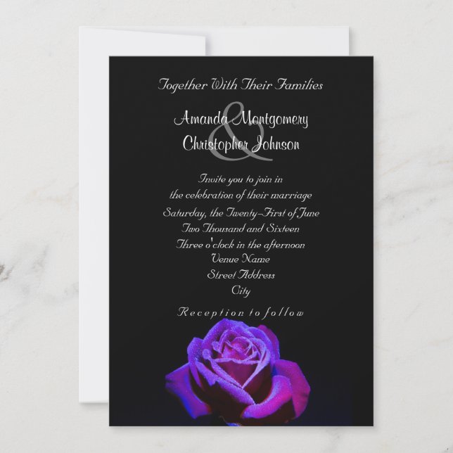Invitation Rose pourpre avec gouttelettes d'eau Mariage (Devant)