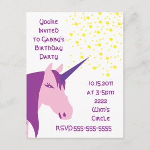 Invitation rose/pourpre d'anniversaire de licorne