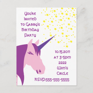 Invitation rose/pourpre d'anniversaire de licorne