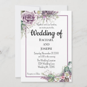 Invitation Rose pourpre et Mariage Eucalyptamint