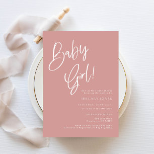 Invitation Rose Poussiéreuse/ Bébé fille rose Baby Shower Boh