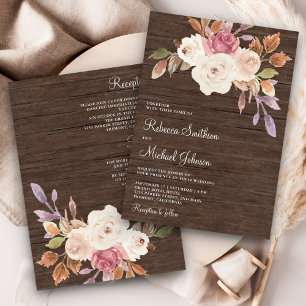 Invitation Rose Poussiéreuse Ivoire Floral Tout en Un Bois Ma