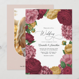 Invitation Rose Poussiéreuse, Merlot & Antique Or Floral Mari