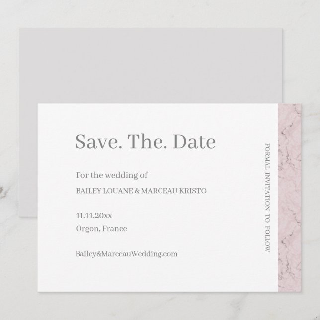 Invitation Rose Poussiéreux Gris Blanc Marbre Économisez La D (Devant / Derrière)
