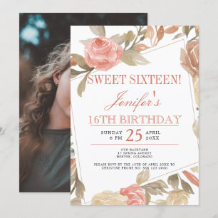 Invitation Rose poussiéreux Peach Cream Floral Sweet sixteen