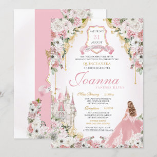 Invitation Rose Princess Blush Gold Château Royal Quinceanera