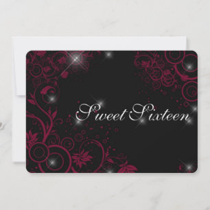 Invitation Rose profond et étoiles scintillantes noires pour