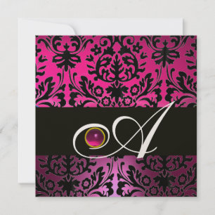 Invitation ROSE PURPLE BLACK DAMASK MONOGRAM Amethyst Fuchsia