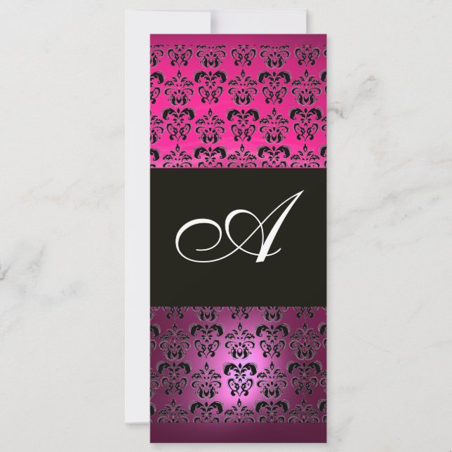 Invitation ROSE PURPLE NOIR DAMASK MONOGRAM, blanc fuchsia (Devant)