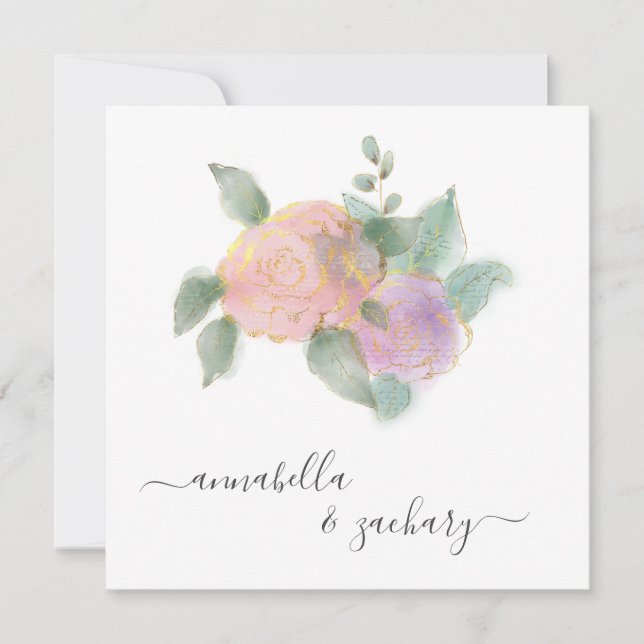 Invitation *~* ROSE QR RSVP Parties scintillant or - Mariage  (Devant)