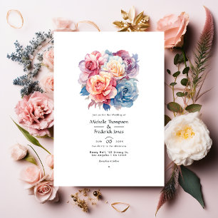Invitation Rose Quartz, Dusty Blue, rose et crème Mariage