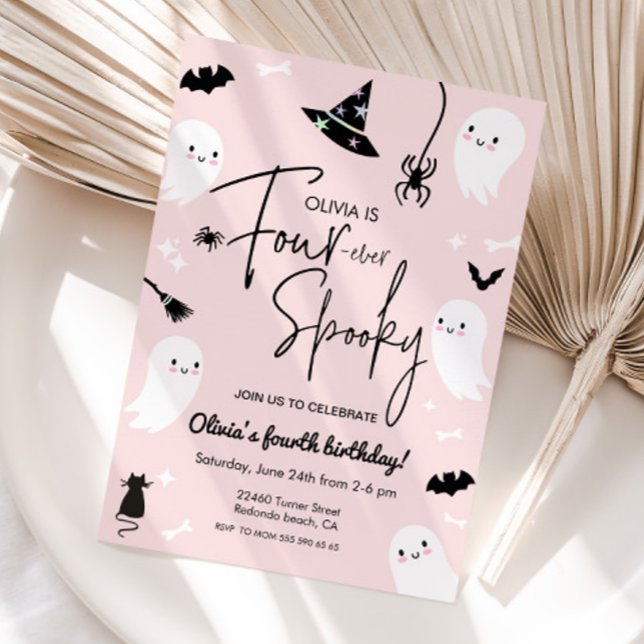 Invitation Rose Quatre fois éffrayant, 2 ans halloween (Four ever spooky, 4th birthday halloween invitaiton)