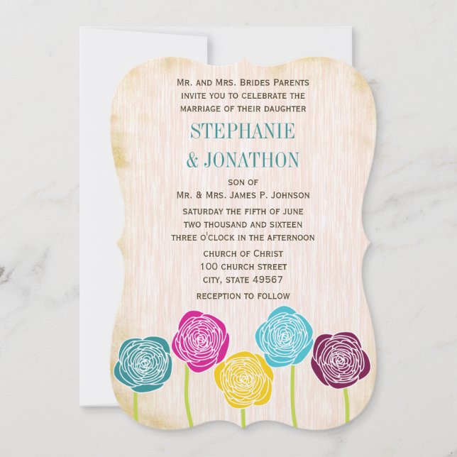 Invitation Rose Ranunculus Mint Rose moderne mariage Invitati (Devant)