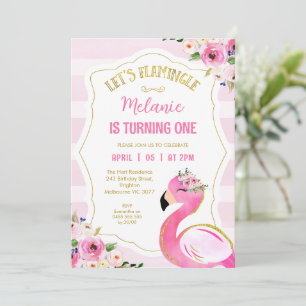 Invitation Rose rayé Flamingle Flamant rose Anniversaire