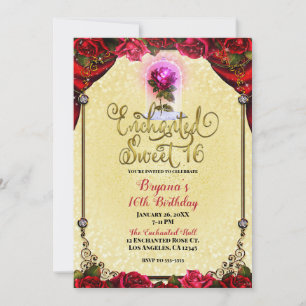 Invitation Rose Reds Jaune & Or Sweet 16 16ème Partie