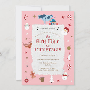 Invitation Rose Rétro 8ème Jour de Noël Milieu de Siècle Féri