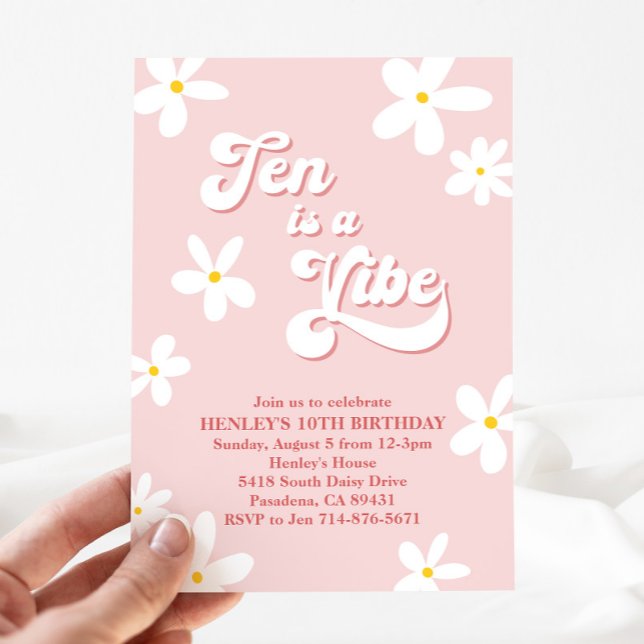 Invitation Rose Retro Daisy Ten Est Un Anniversaire Vibe (Créateur téléchargé)