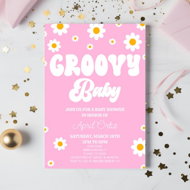 Invitation Rose Retro Fleur Fleur Super Baby shower bébé (Créateur téléchargé)