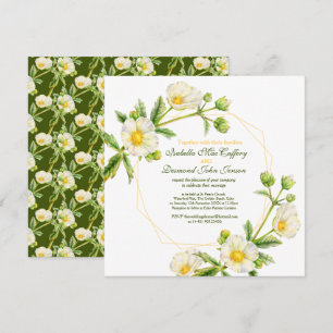 Invitation Rose rocher aquarelle blanc vert carré mariage