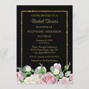 Invitation Rose romantique Floral Faux Gold Glitz Fête des ma