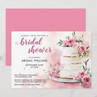 Invitation Rose romantique gâteau Fête des mariées florale