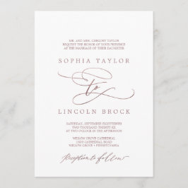 Invitation Rose romantique Gold Calligraphie Mariage officiel