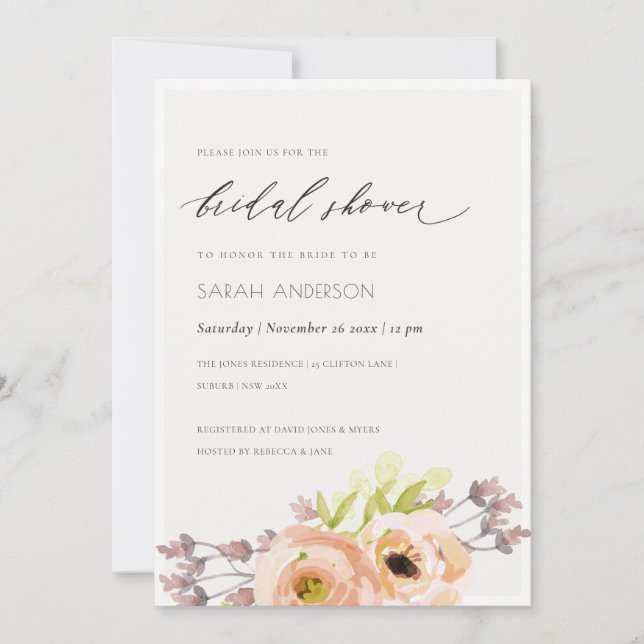 INVITATION ROSE ROMANTIQUE, VIOLET, FÊTE DES MARIÉES FLORALE  (Devant)